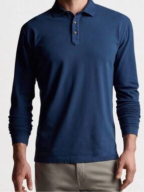 New Peter Millar Crown Blue Lava Wash Long-Sleeve Polo Size Large